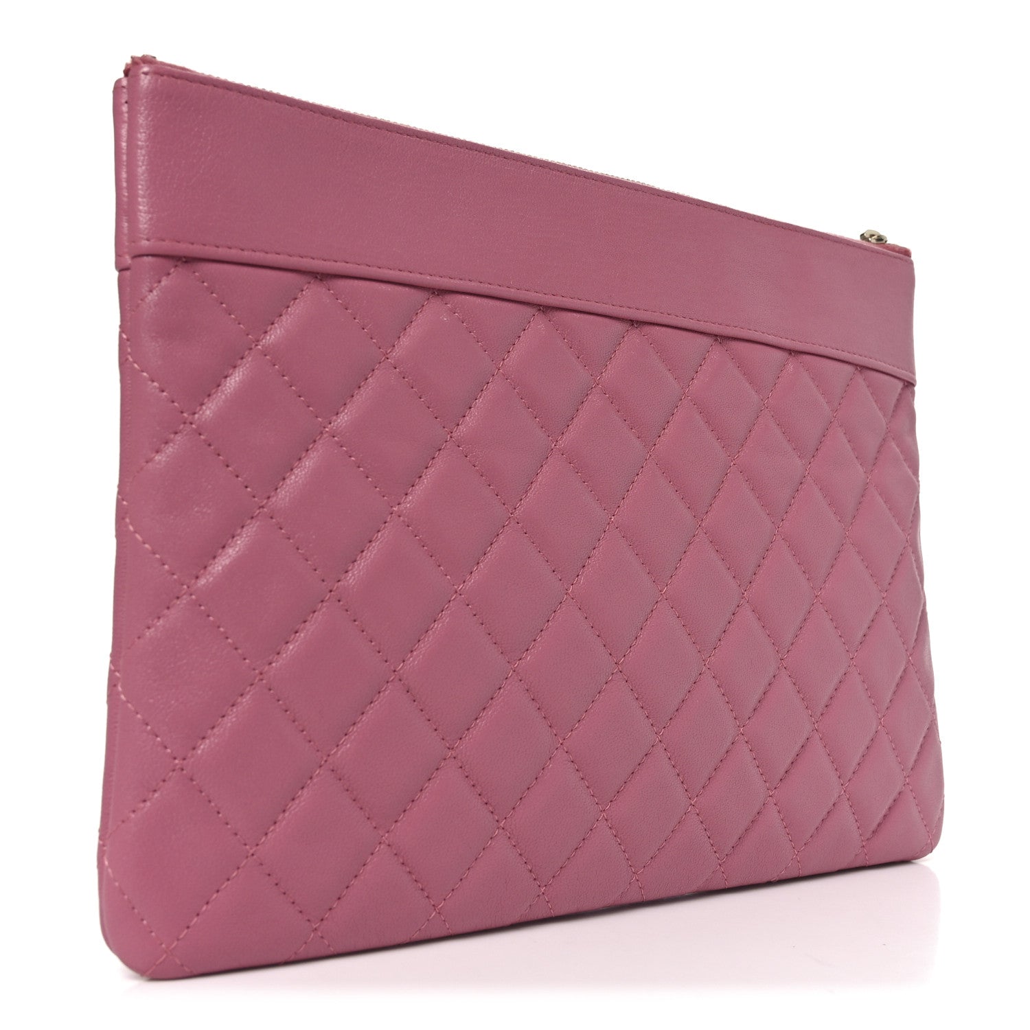 Chanel Sheepskin Quilted Mademoiselle Vintage Large Zip Pouch Pink 5 of 18