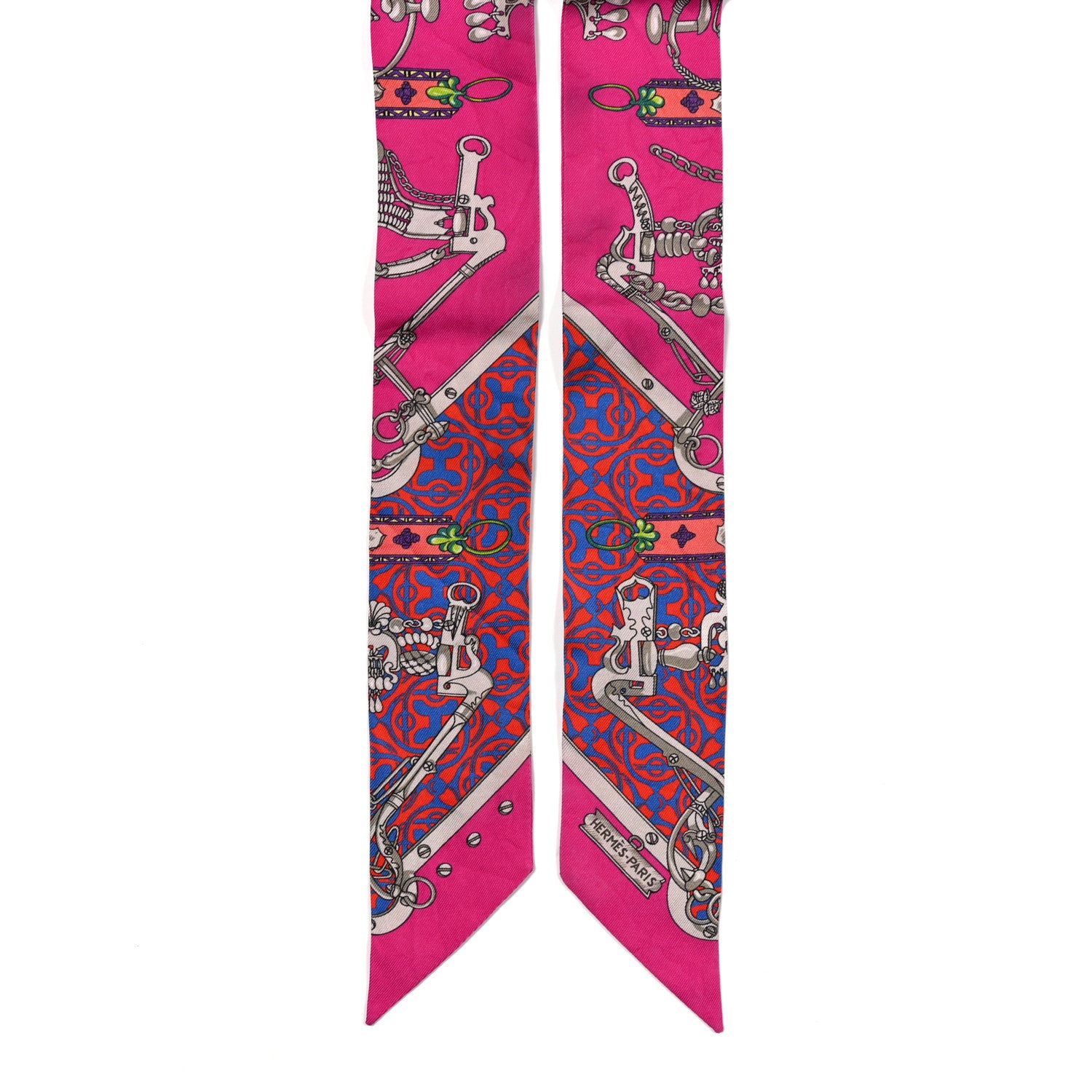 Hermes Silk Mors Et Gourmettes Remix Twilly Fuchsia Bleu Corail