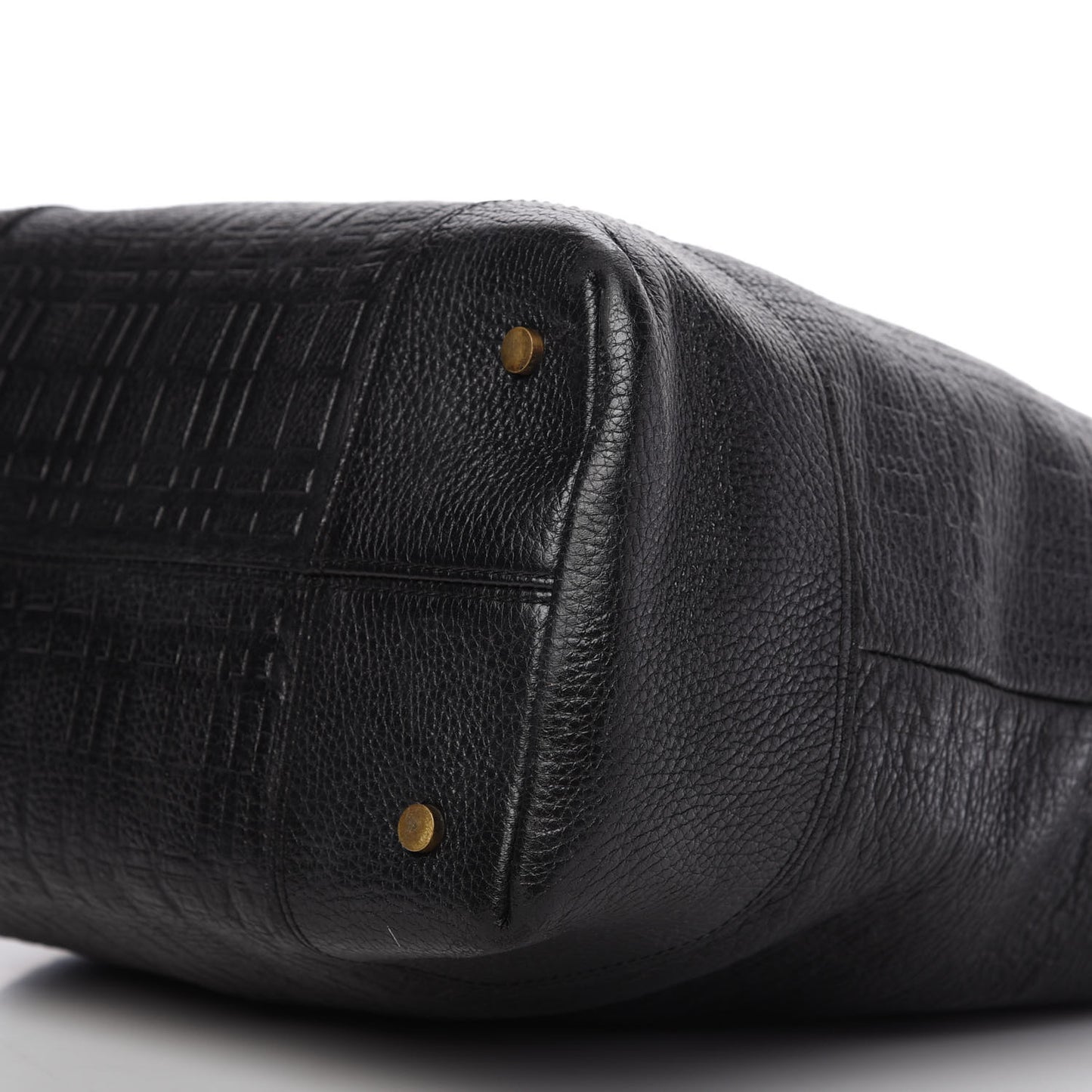 Signature Grain Calfskin Check Embossed Tote Black
