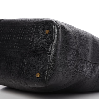 Burberry Signature Grain Calfskin Check Embossed Tote Black 7 of 12