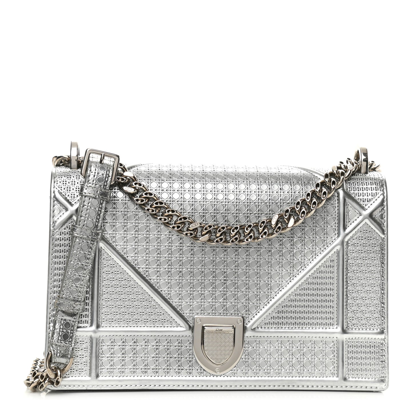 Metallic Patent Micro-Cannage Medium Diorama Flap Bag Silver