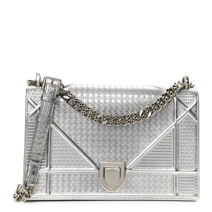 Christian Dior Metallic Patent Micro-Cannage Medium Diorama Flap Bag Silver 1 of 10