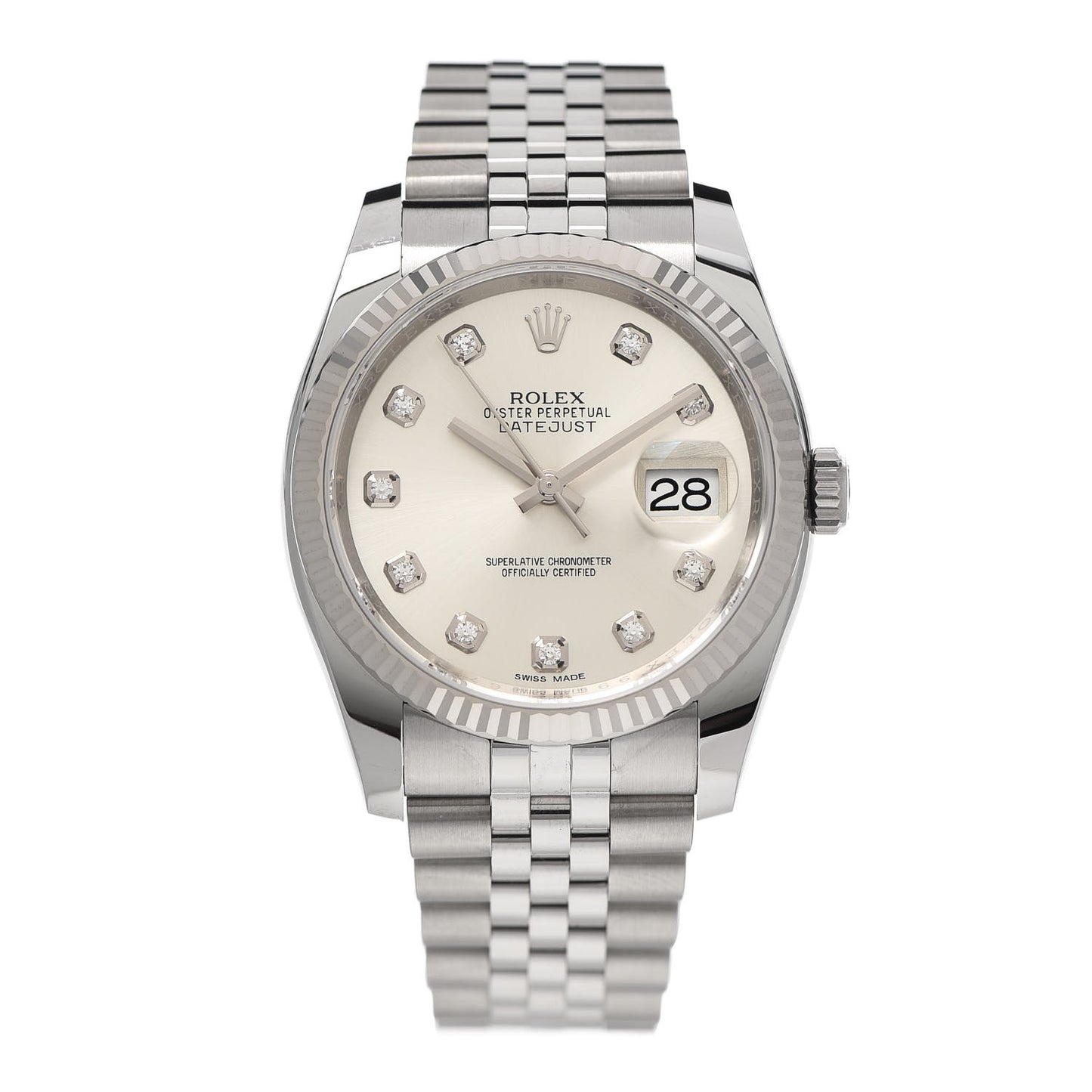 Stainless Steel 18K White Gold Diamond 36mm Oyster Perpetual Datejust Watch Silver 116234