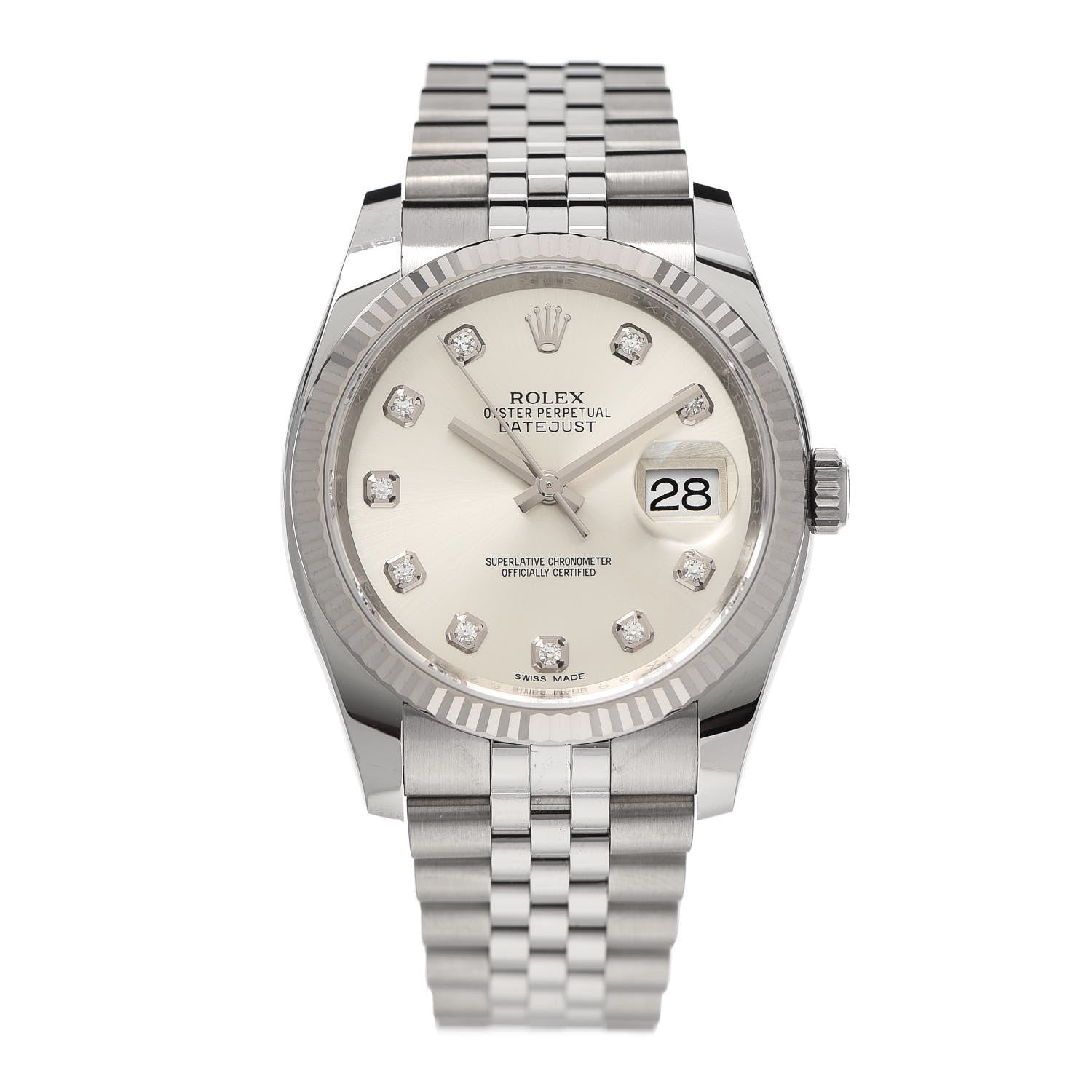 Rolex Stainless Steel 18K White Gold Diamond 36mm Oyster Perpetual Datejust Watch Silver 116234 1 of 5