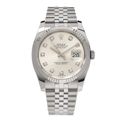 Rolex Stainless Steel 18K White Gold Diamond 36mm Oyster Perpetual Datejust Watch Silver 116234 1 of 5