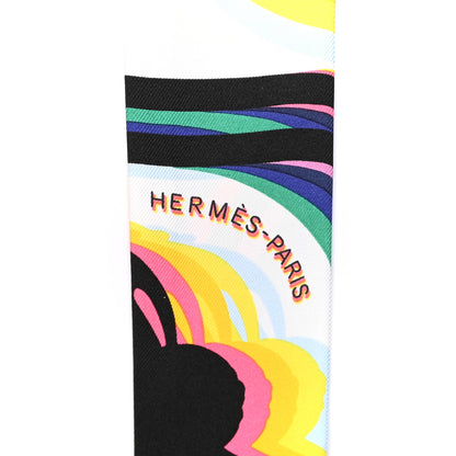 Hermes Silk Brides De Gala Shadow Fringed Twilly Black Jaune Multicolor 2 of 5
