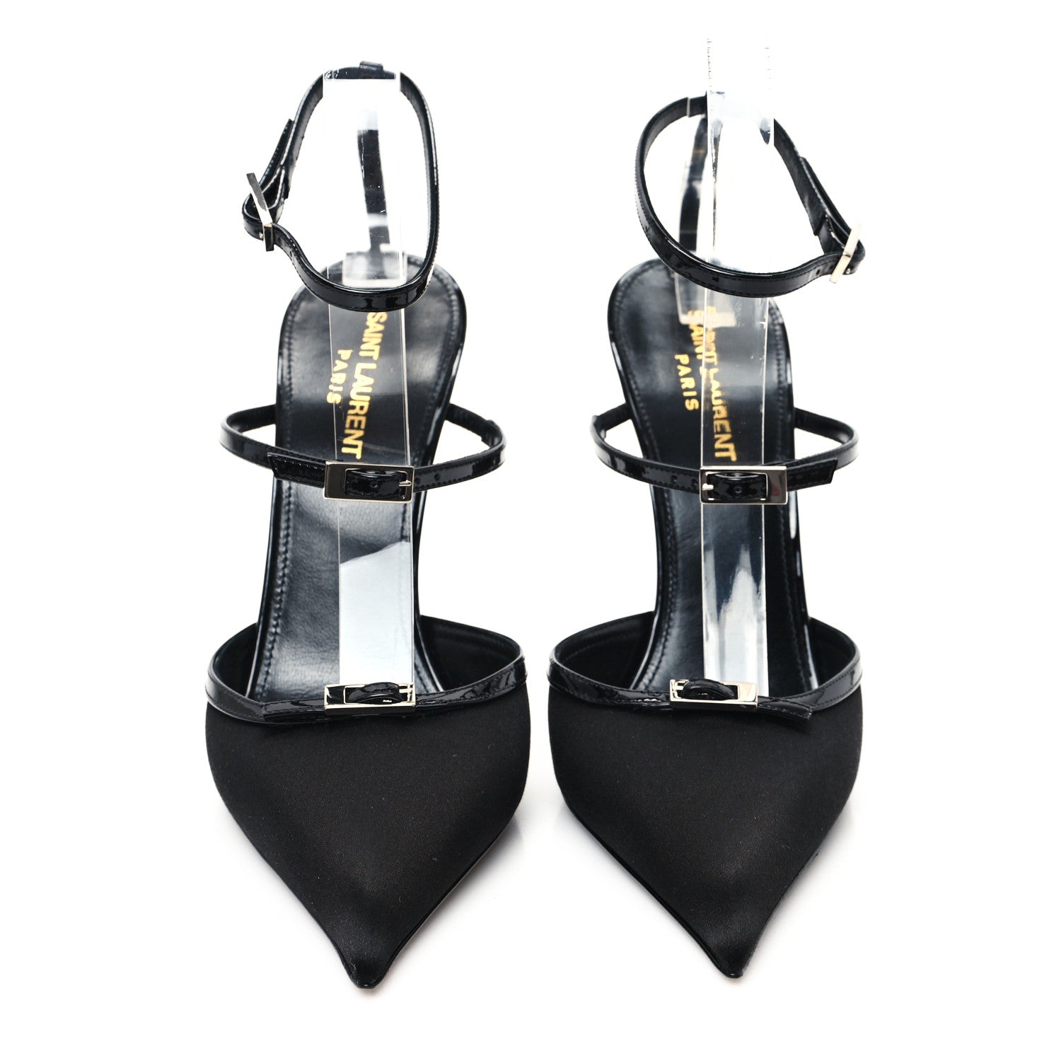 Saint Laurent Crepe Satin Jones 110 Strap Pumps 39 Black 3 of 10
