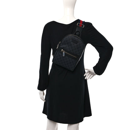 Gucci GG Supreme Monogram Calfskin Web Sling Backpack Black Grey 2 of 8