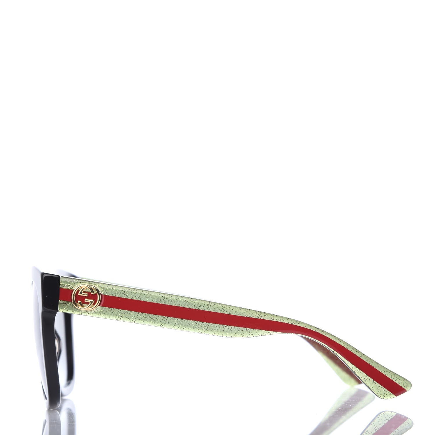 Gucci Acetate Square Frame Web Glitter Sunglasses GG0034S Black Green 3 of 8