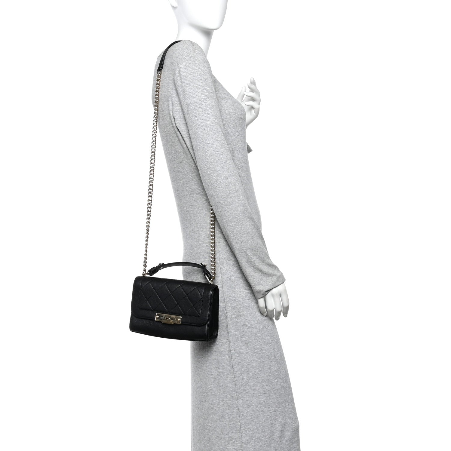 Chanel Grained Calfskin Quilted Small Label Click Flap Bag Black 2 of 11