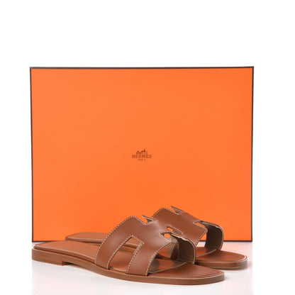 Hermes Box Calfskin Oran Sandals 37.5 Gold 8 of 8
