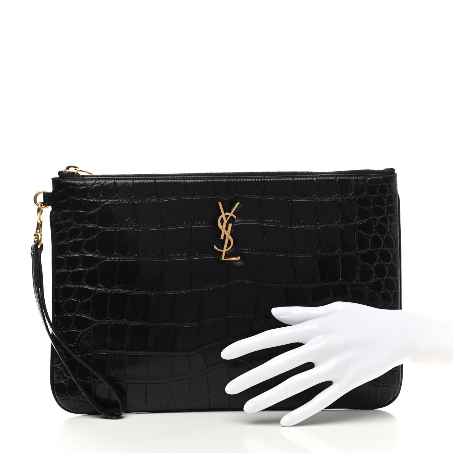 Calfskin Crocodile Embossed Tablet Pouch Black