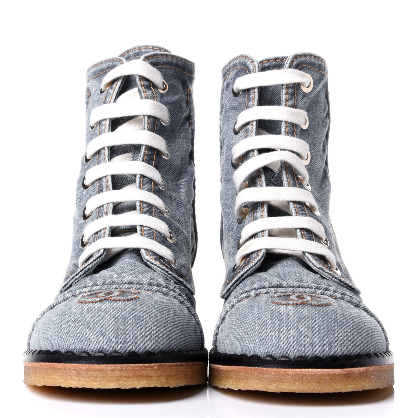 Denim Lace Up Boots 38 Light Blue