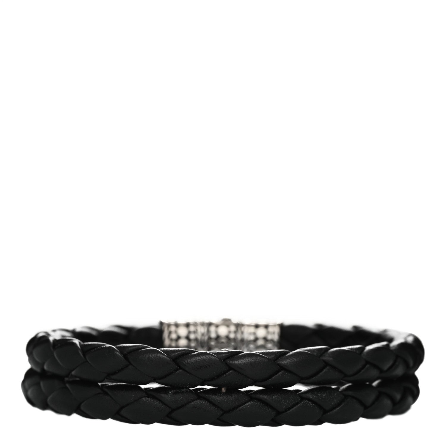 John Hardy Sterling Silver Leather Two Row Braided Dot Bracelet Black 2 of 3
