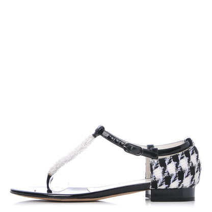 Chanel Patent Tweed CC Sandals 35.5 Black 1 of 11