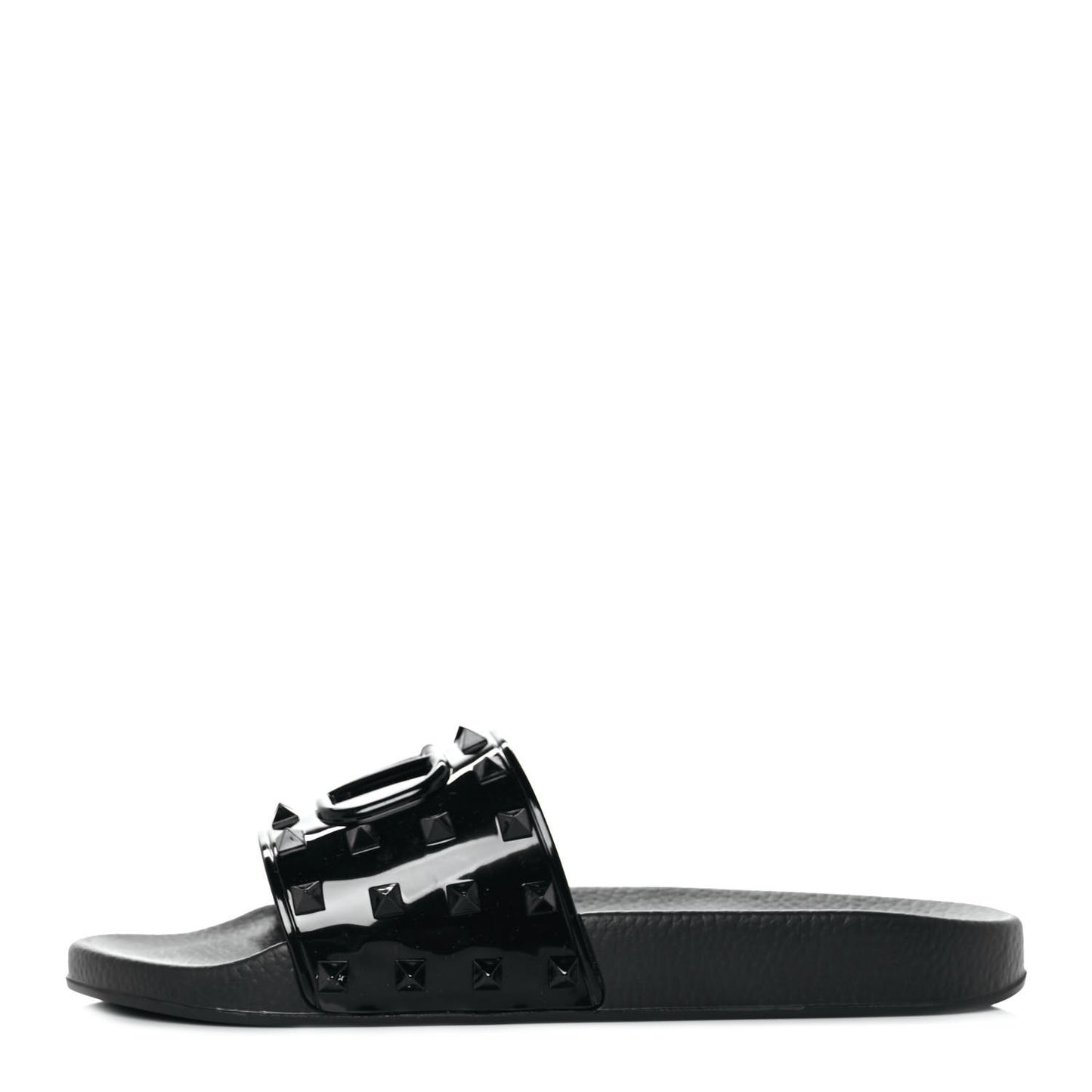 Patent Rubber Mens Rockstud VLogo Slide Sandals 42 Black