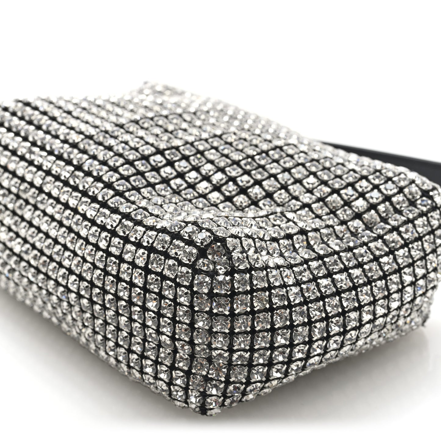 Mesh Crystal Rhinestone Medium Heiress Pouch Black Silver