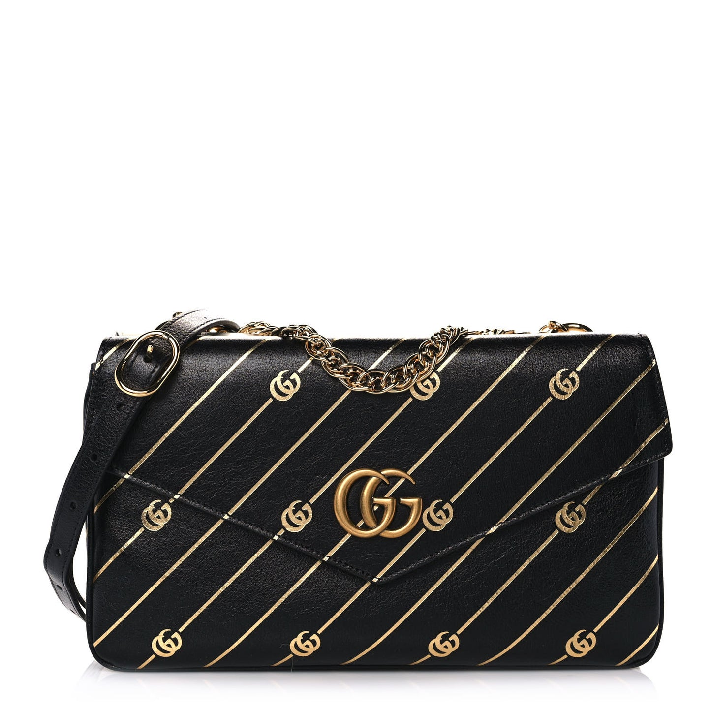 Calfskin Diagonal GG Medium Thiara Double Envelope Shoulder Bag Black White
