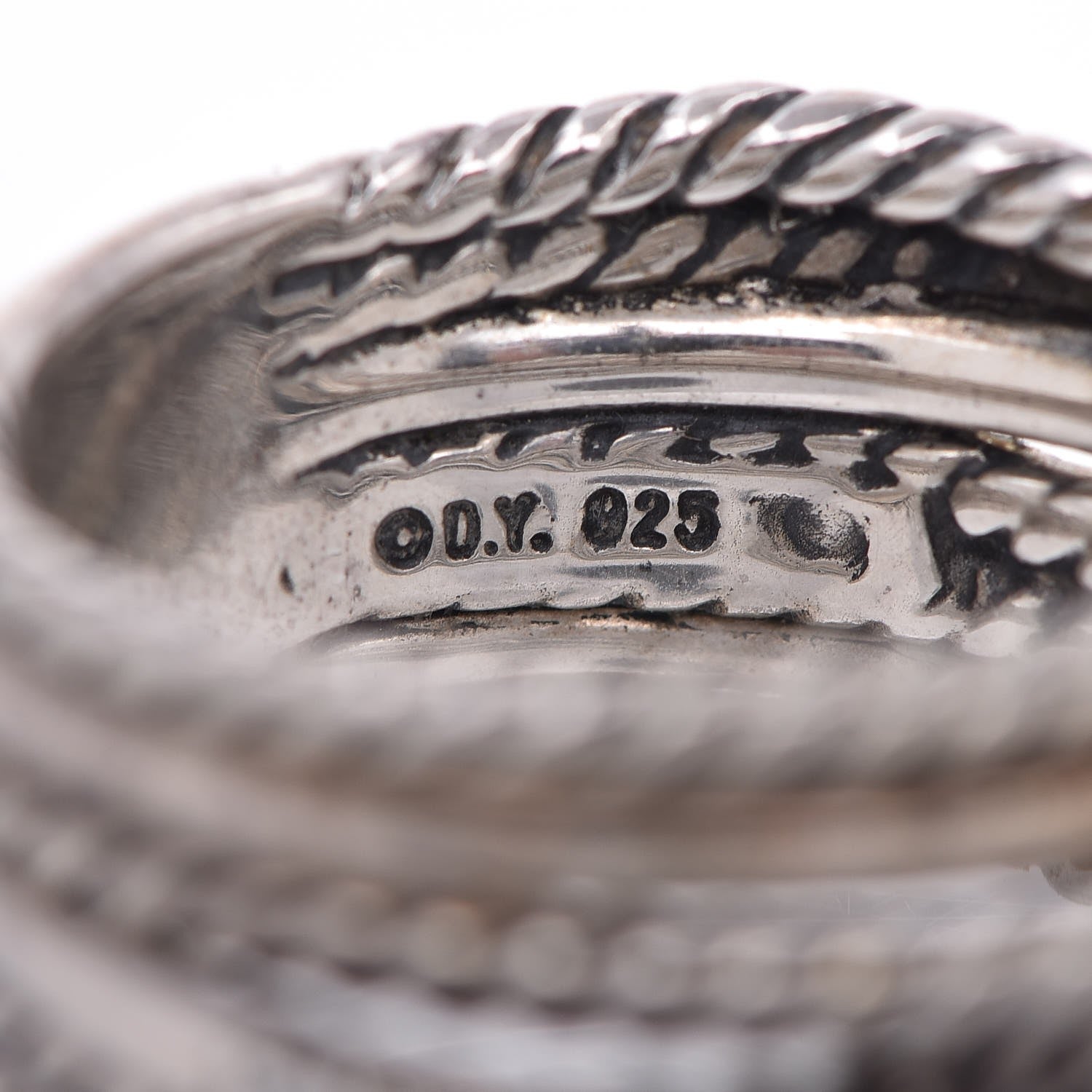 David Yurman Sterling Silver Diamond 11mm Wide Crossover Cable Ring 54.5 7 4 of 4