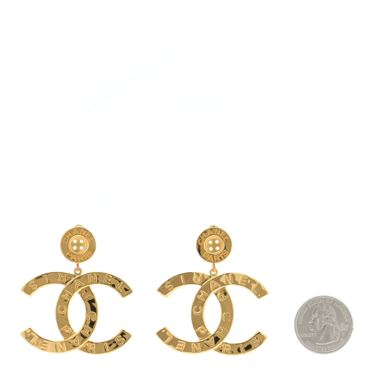Chanel Metal Large Paris Button Earrings Gold 2 of 8