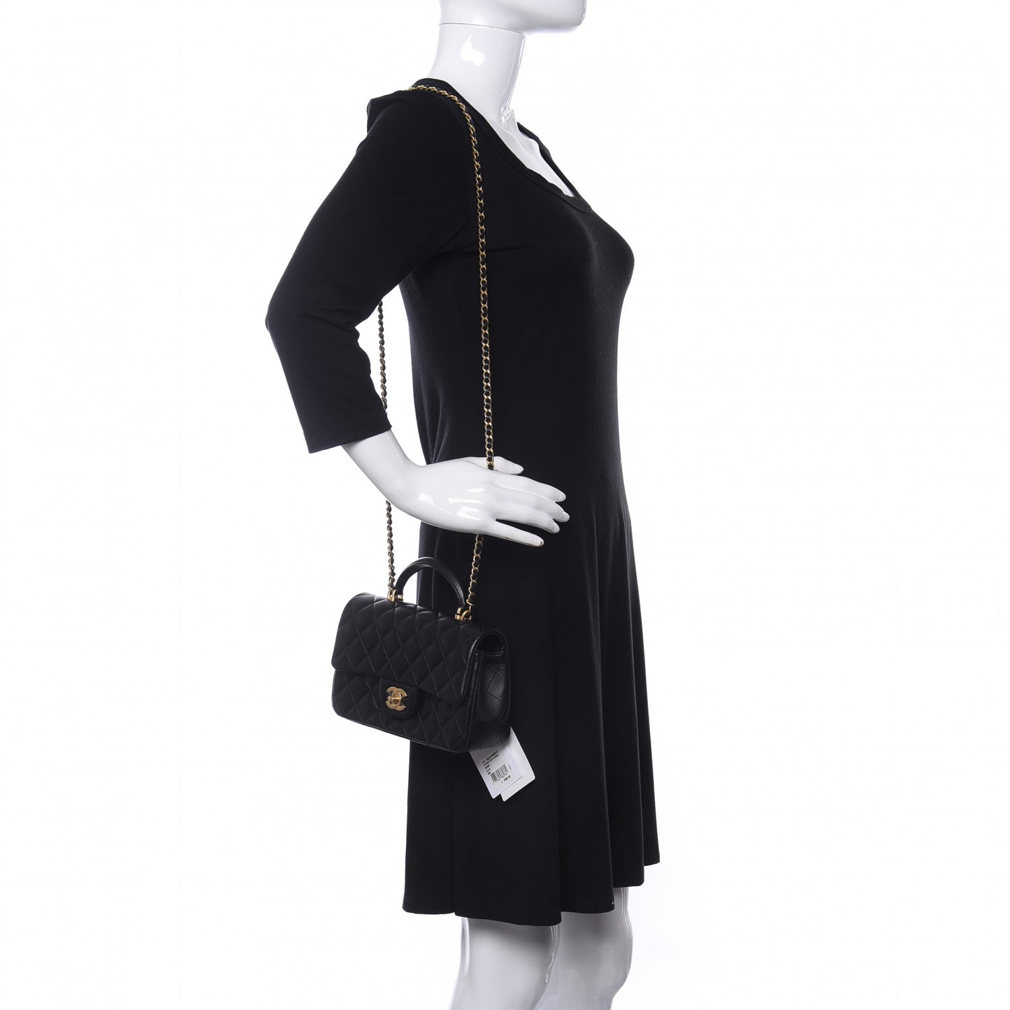 Lambskin Quilted Mini Top Handle Rectangular Flap Black