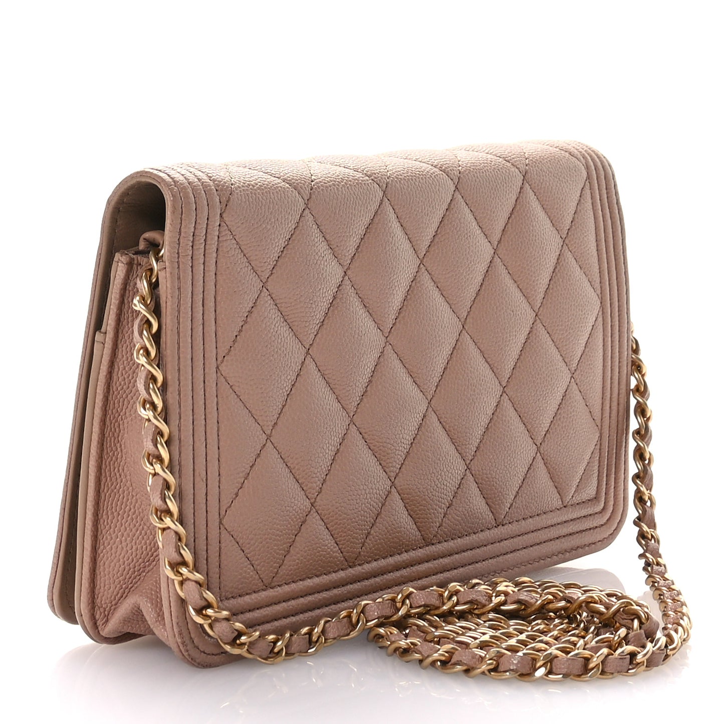 Caviar Quilted Boy Wallet On Chain WOC Dark Beige