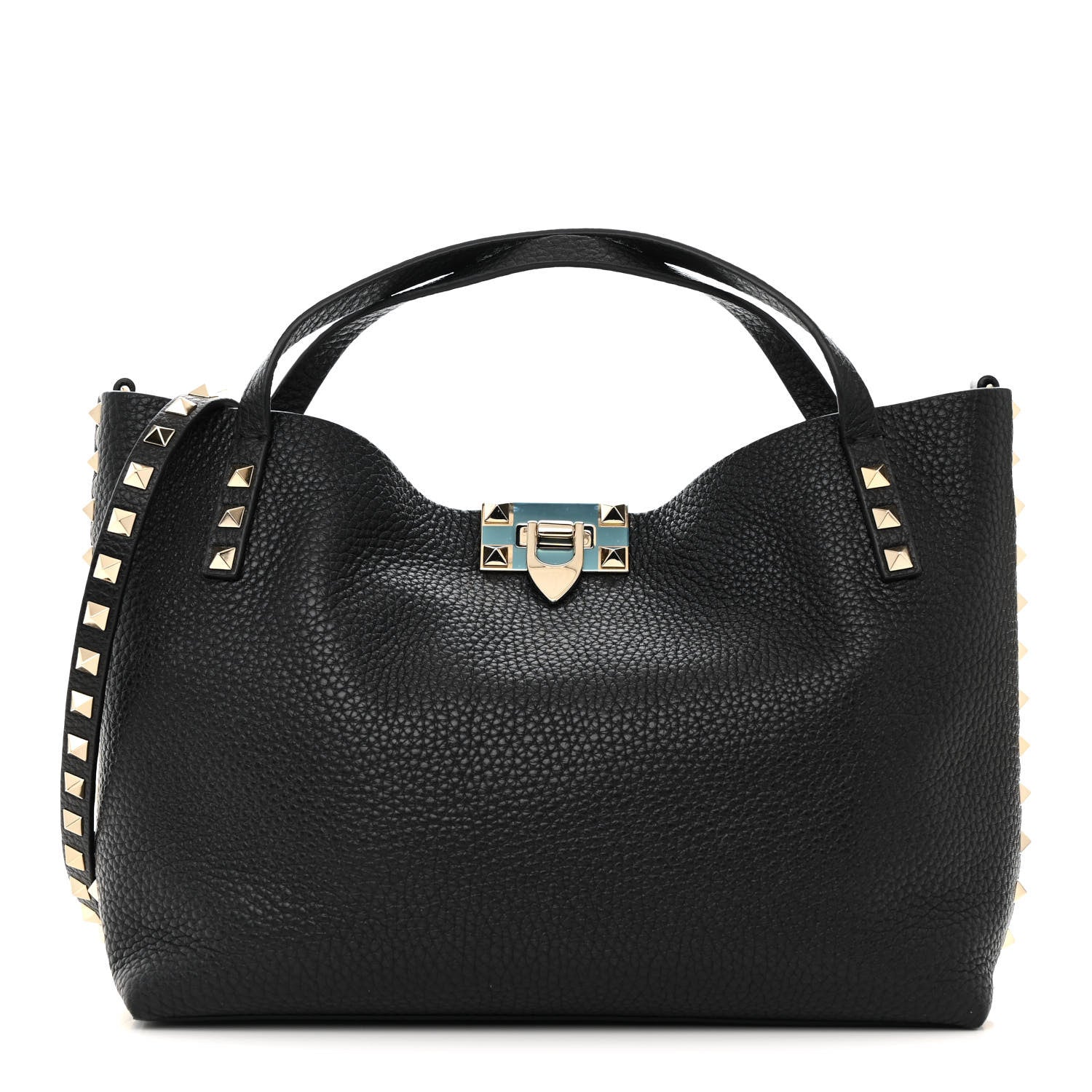 Valentino Garavani Grained Calfskin Small Rockstud Flip Lock Tote Black Rose Quartz 1 of 11