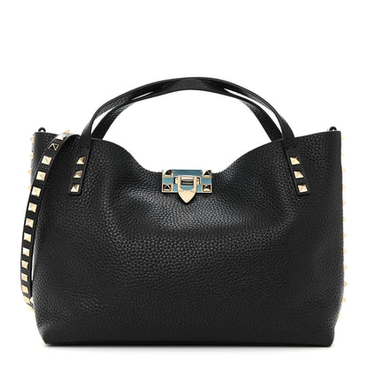 Valentino Garavani Grained Calfskin Small Rockstud Flip Lock Tote Black Rose Quartz 1 of 11