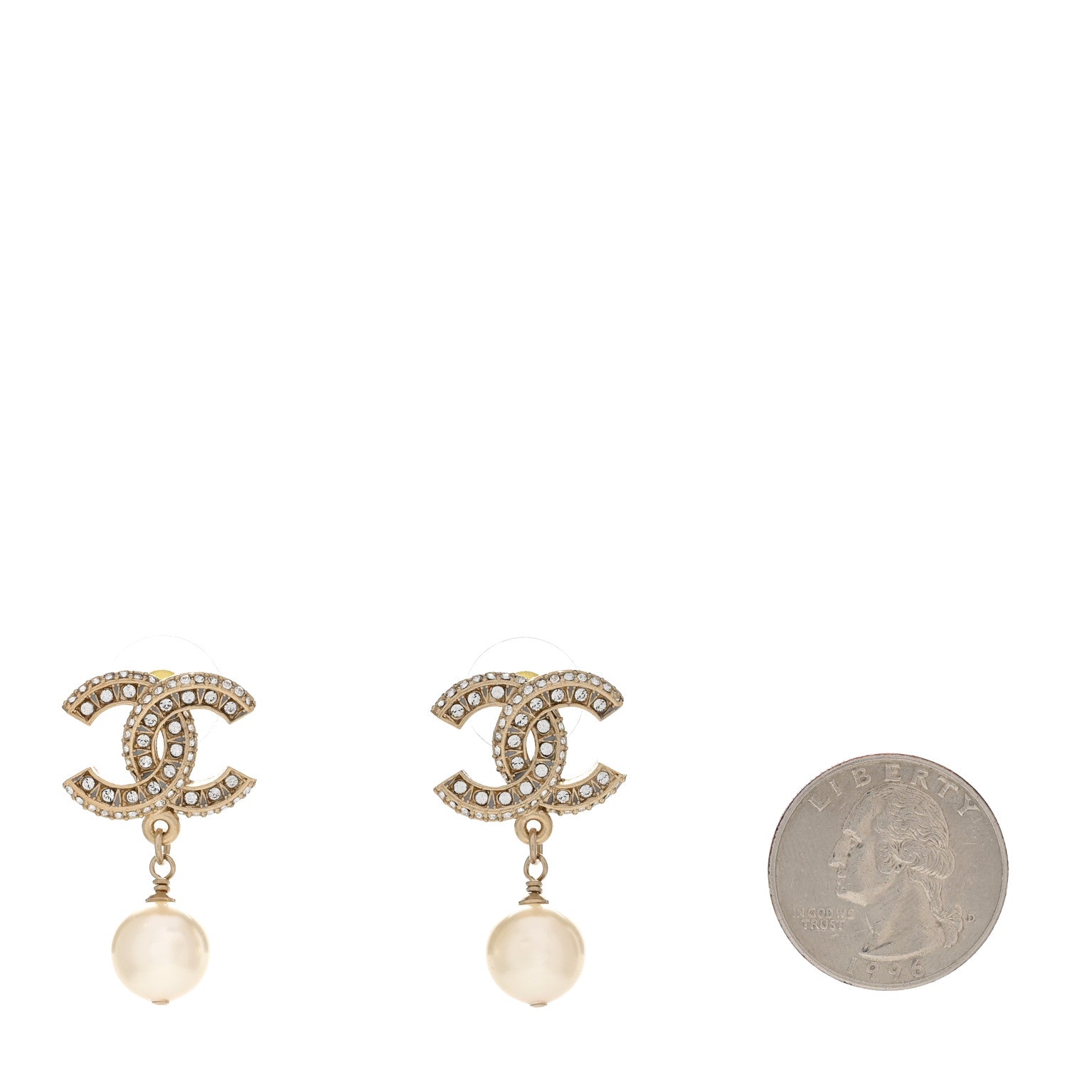 Chanel Crystal Pearl CC Drop Earrings Gold 2 of 5