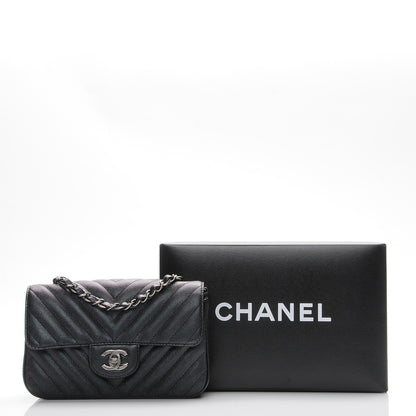 Chanel Metallic Caviar Chevron Quilted Mini Rectangular Flap Black 8 of 8