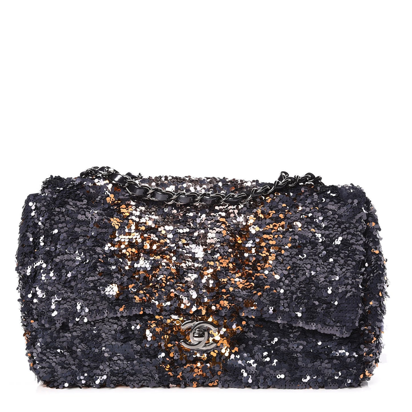 Sequin Medium Single Flap Bronze Black