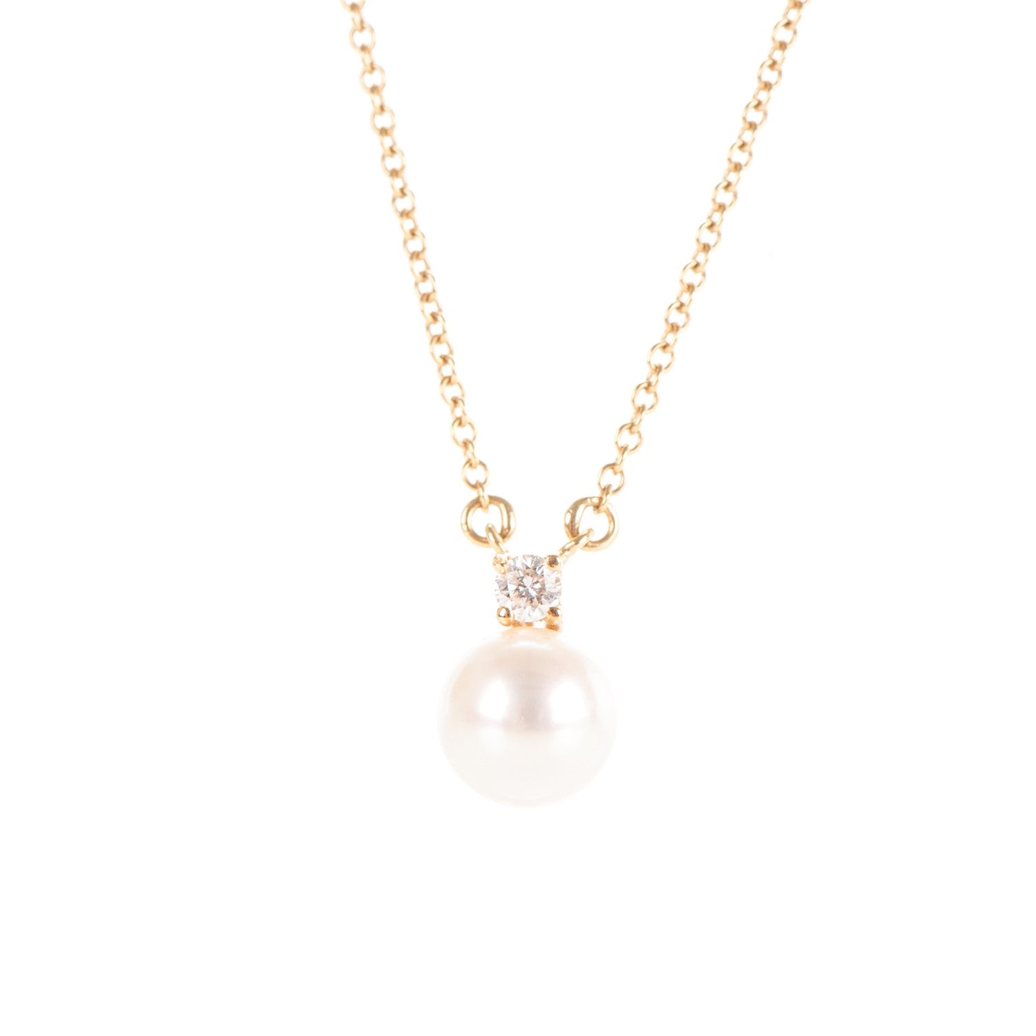 Tiffany 18K Yellow Gold Pearl Diamond Pendant Necklace 3 of 6