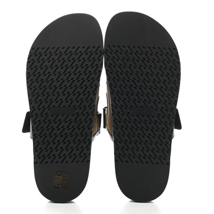 Hermes Canvas Calfskin Mens Chypre Sandals 44 Kaki Black 5 of 8
