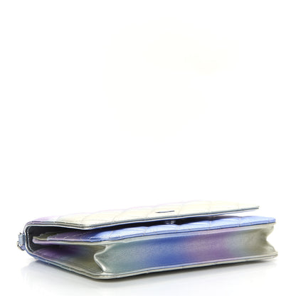 Chanel Gradient Metallic Calfskin Quilted Wallet On Chain WOC Silver Blue Yellow Purple 4 of 10
