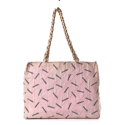 Chanel Canvas Quilted Printed Logo Tote Pink Black 1 of 24