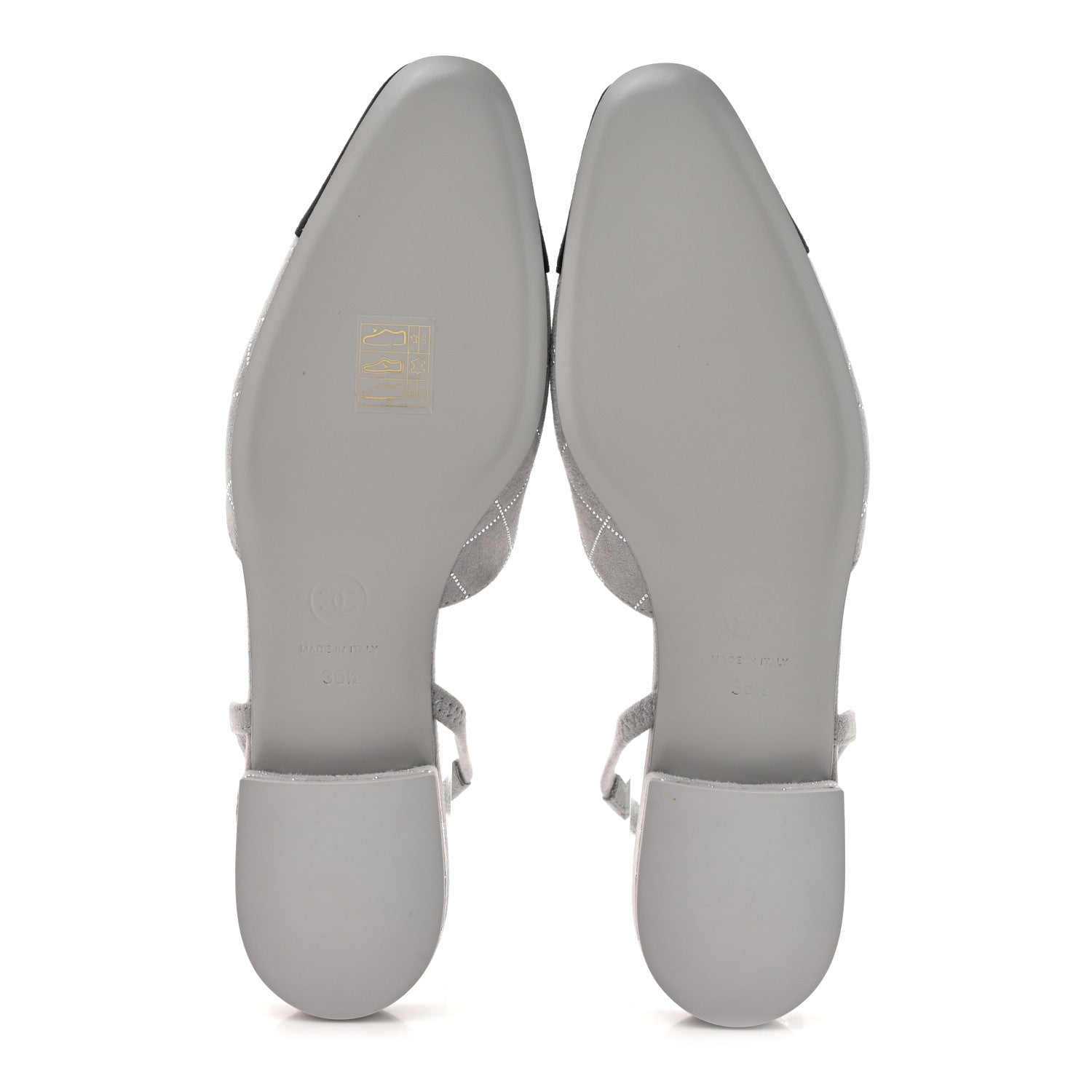 Chanel Suede Crystal Grosgrain Cap Toe CC Slingback Flats 36.5 Gray Silver Black 6 of 10