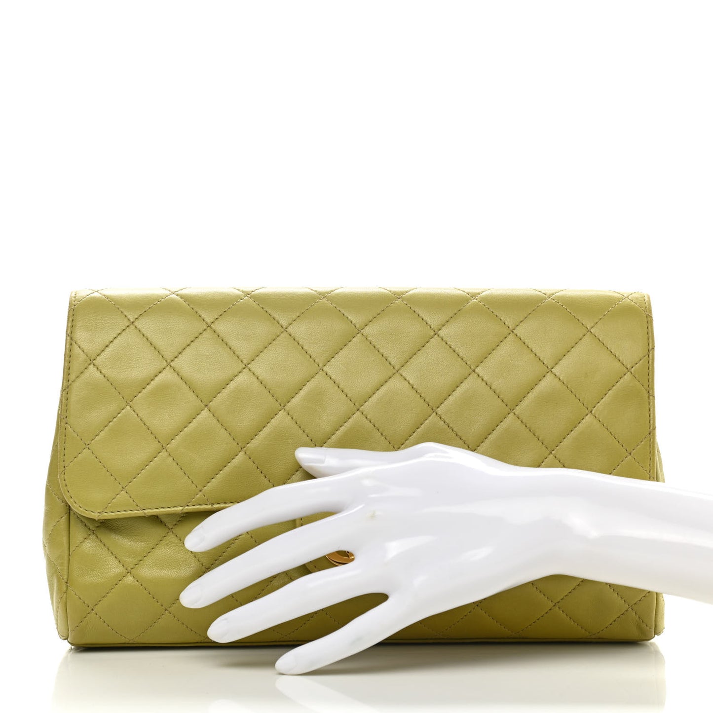 Lambskin Quilted Flap Clutch Light Green