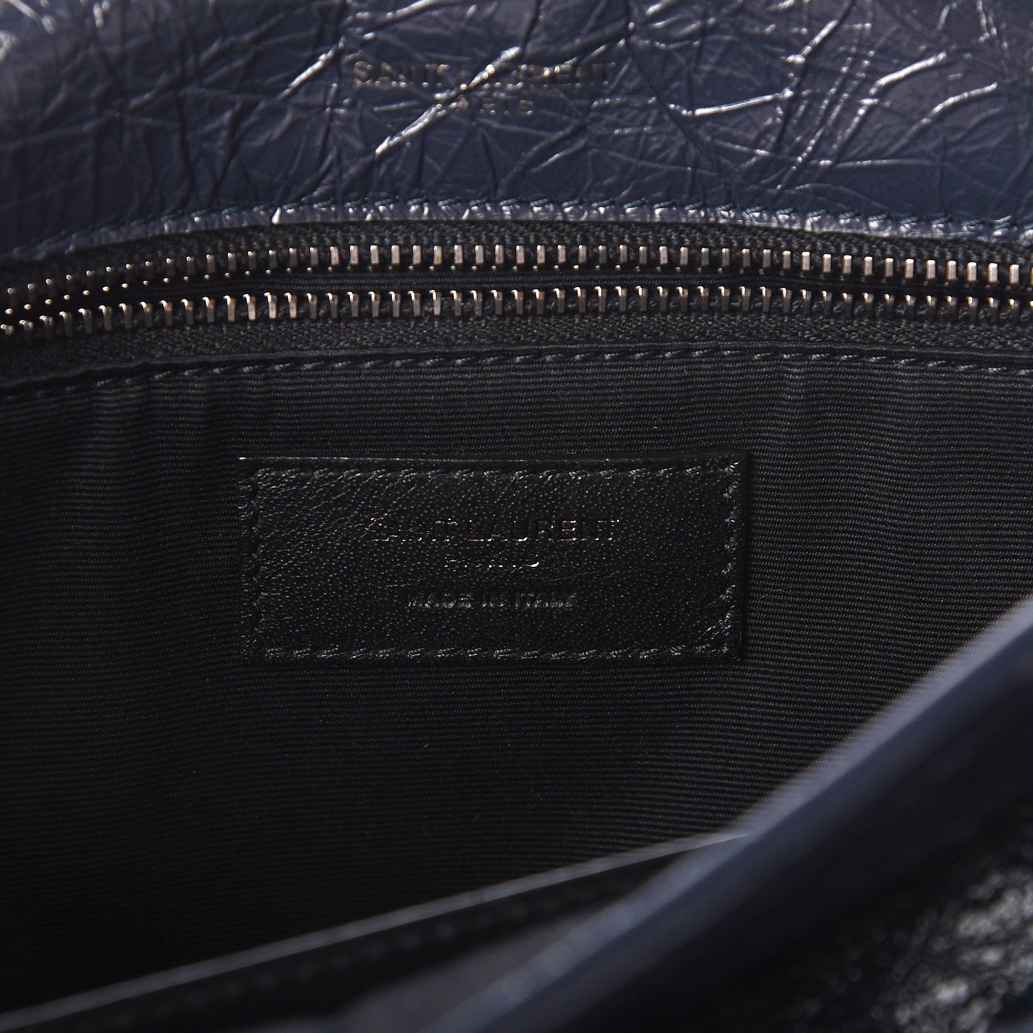 Saint Laurent Crinkled Calfskin Matelasse Medium Niki Chain Satchel Deep Marine 6 of 9