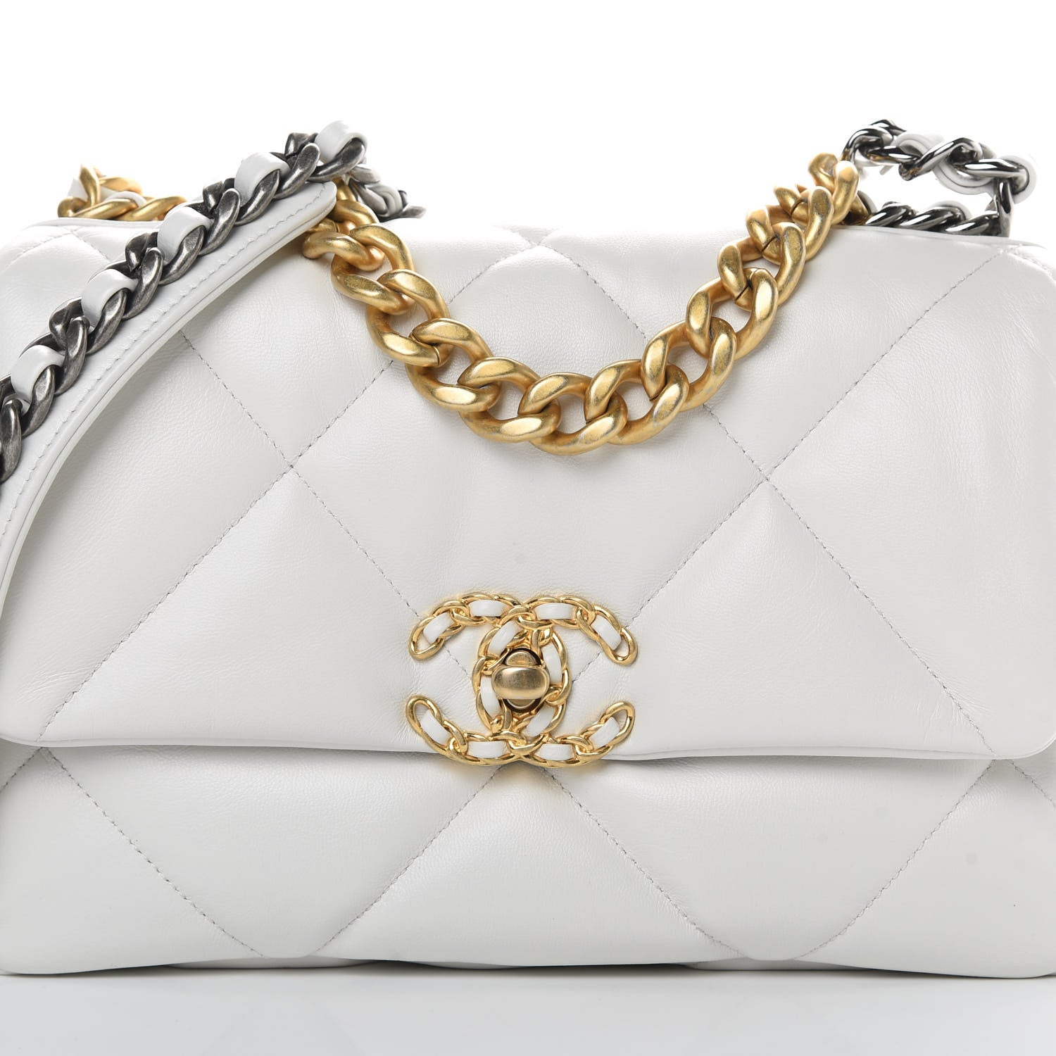 Chanel Goatskin Quilted Medium Chanel 19 Flap White 8 of 12