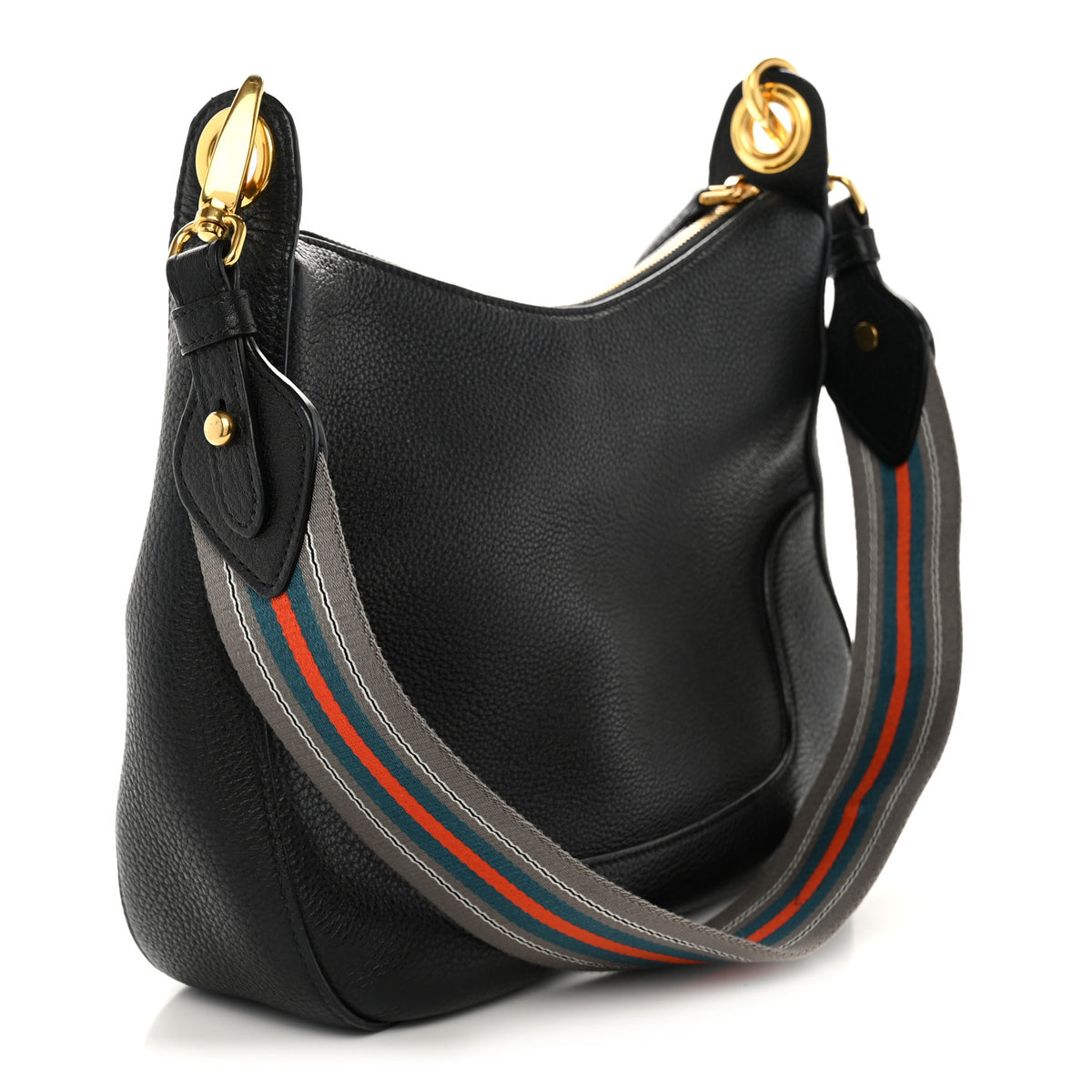Vitello Daino Zippered Messenger Hobo Black