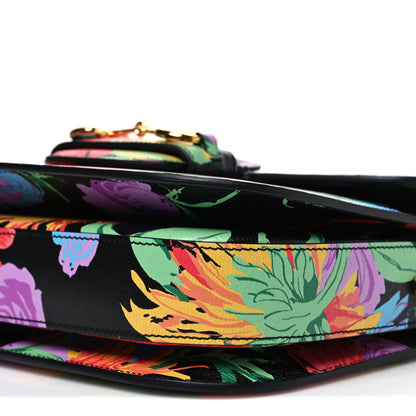 Gucci X KEN SCOTT New Shangai Calfskin Jenny Floral Print Horsebit 1955 Shoulder Bag Black Pink 10 of 10