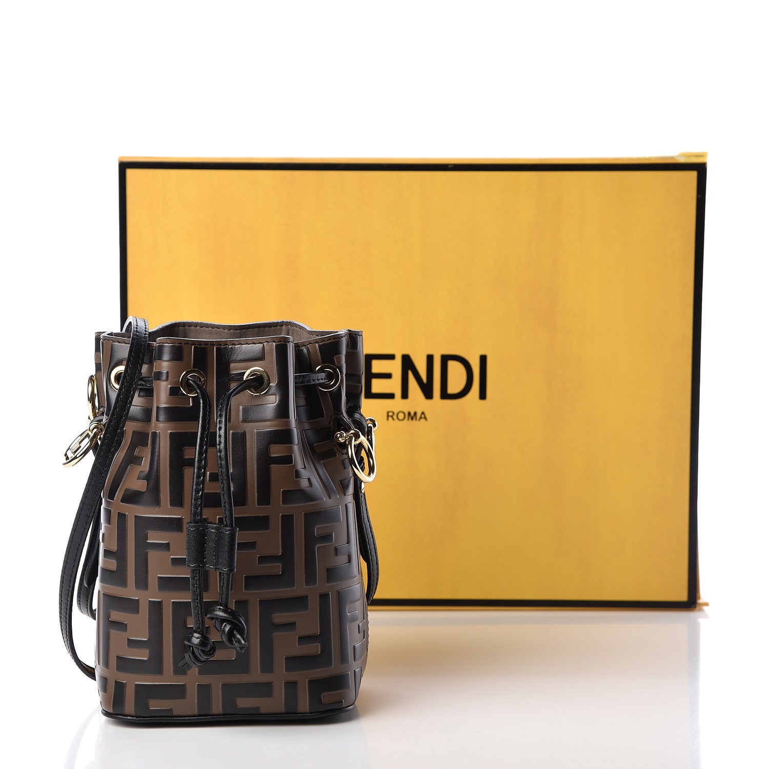 Fendi Vitello Liberty F is Fendi Bi-Color FF 1974 Embossed Mini Mon Tresor Bucket Bag Maya Black 13 of 13