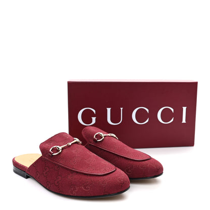 Gucci New Canvas GG Monogram Malaga Kid Womens Princetown Slippers 40 Rosso Ancora 10 of 10