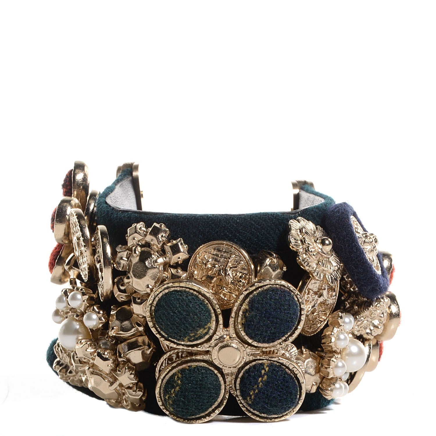 Chanel Tartan Tweed Paris Edinburgh Bracelet Gold 1 of 4