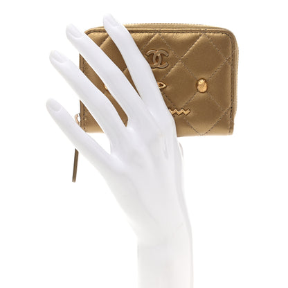 Chanel Metallic Lambskin Egyptian Amulet Zip Coin Purse Gold 2 of 7