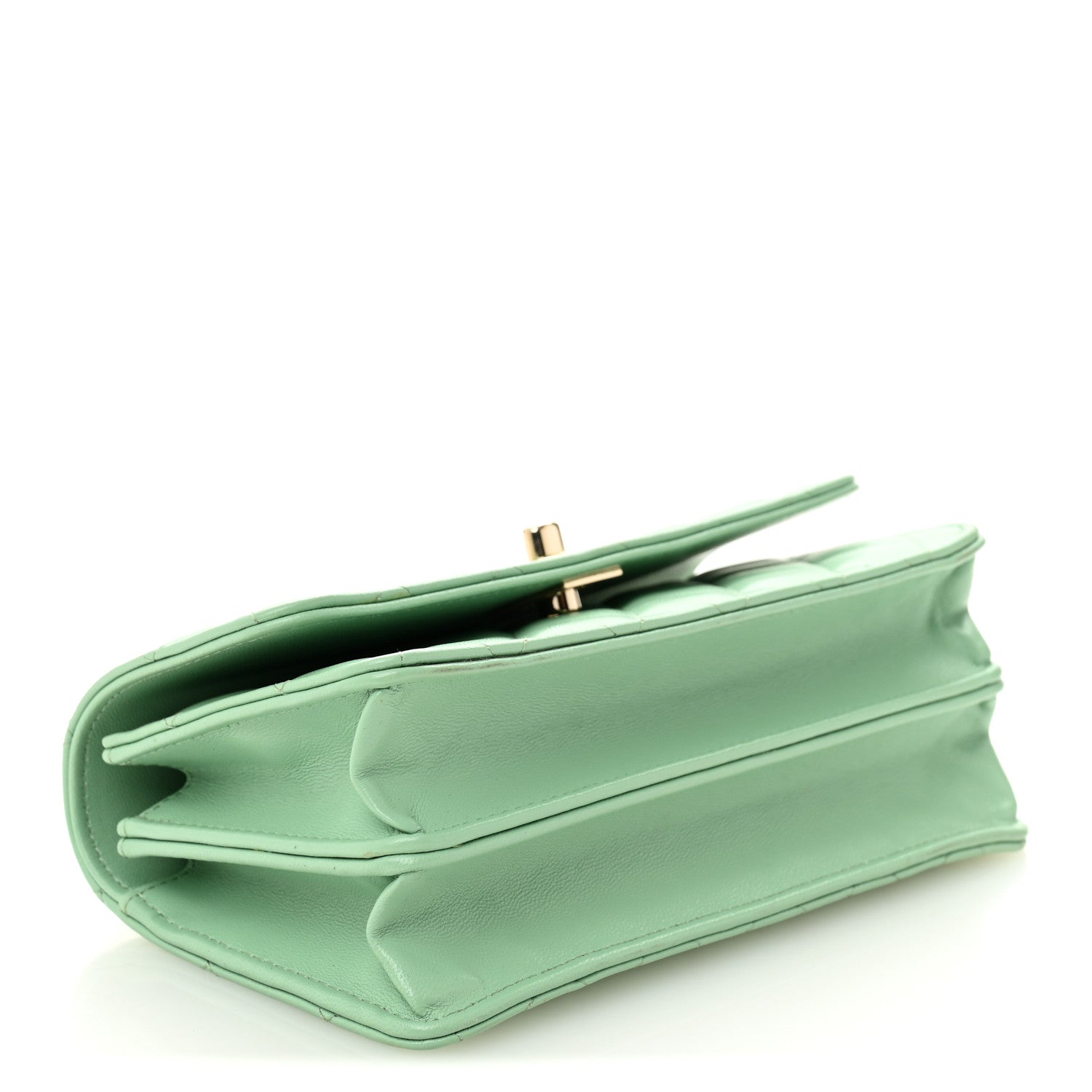 Chanel Lambskin Quilted Pearl Top Handle Clutch With Chain Light Green 4 of 12