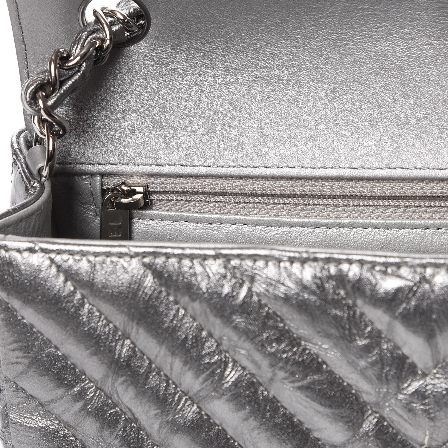 Chanel Patent Metallic Crumpled Calfskin Chevron Quilted Mini Rectangular Flap Silver 5 of 11