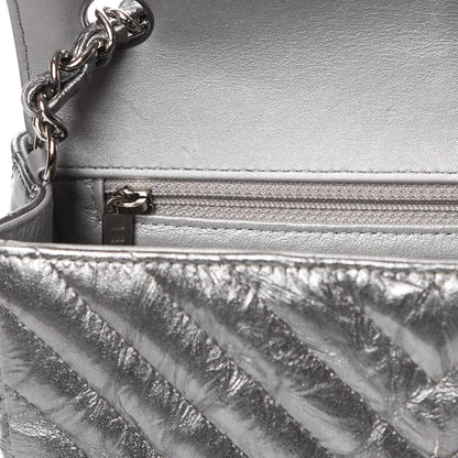 Chanel Patent Metallic Crumpled Calfskin Chevron Quilted Mini Rectangular Flap Silver 5 of 11