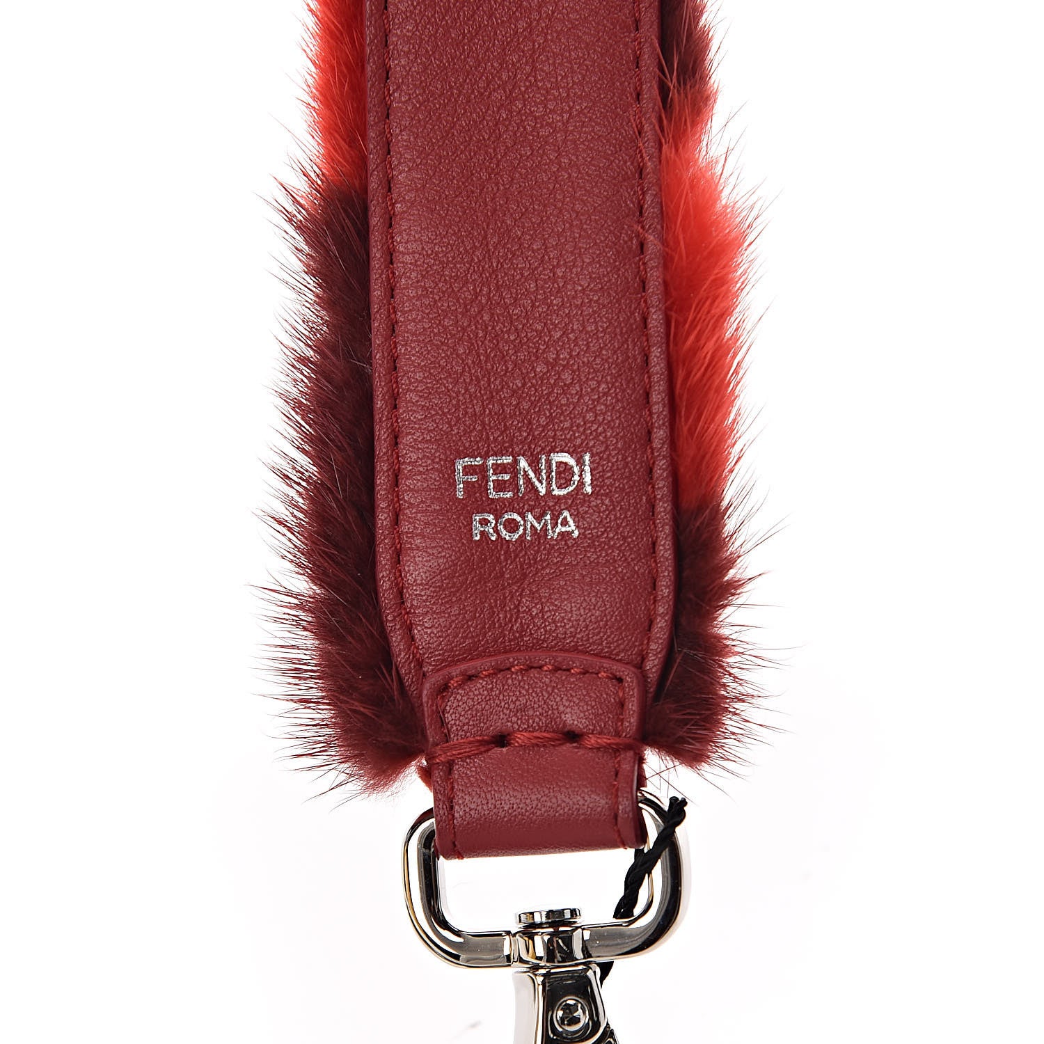 Fendi Vitello Dolce Mink Fur Pequin Mini Strap You Scarlet Cosmo Fragola 3 of 7