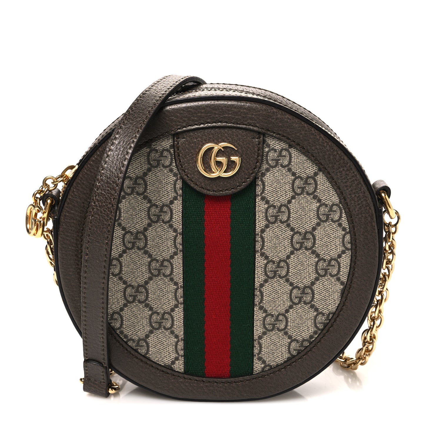 GG Supreme Monogram Web Mini Ophidia Round Shoulder Bag Brown